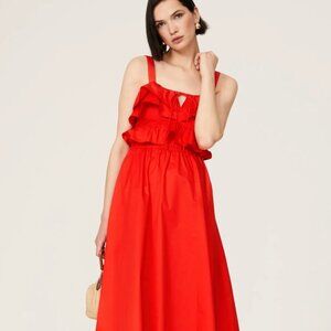 Jason Wu Red Ruffle Midi Dress Size 8 100% Cotton